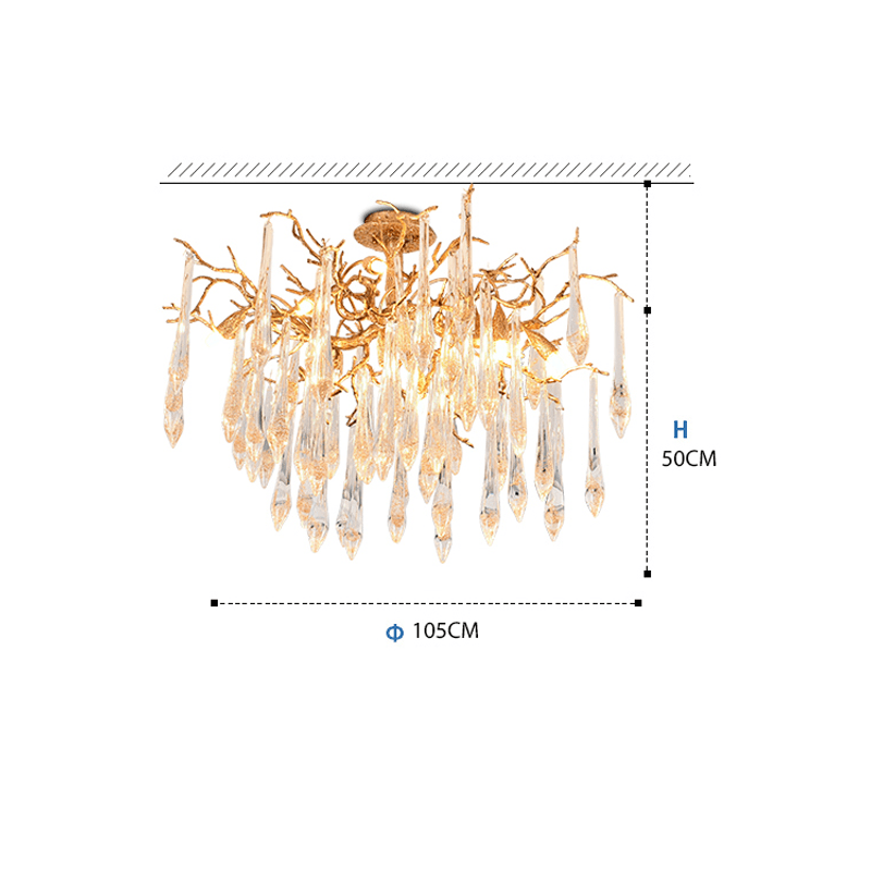Agnes Brass Branch Crystal Ceiling Light - 47.24" LBlushlighting