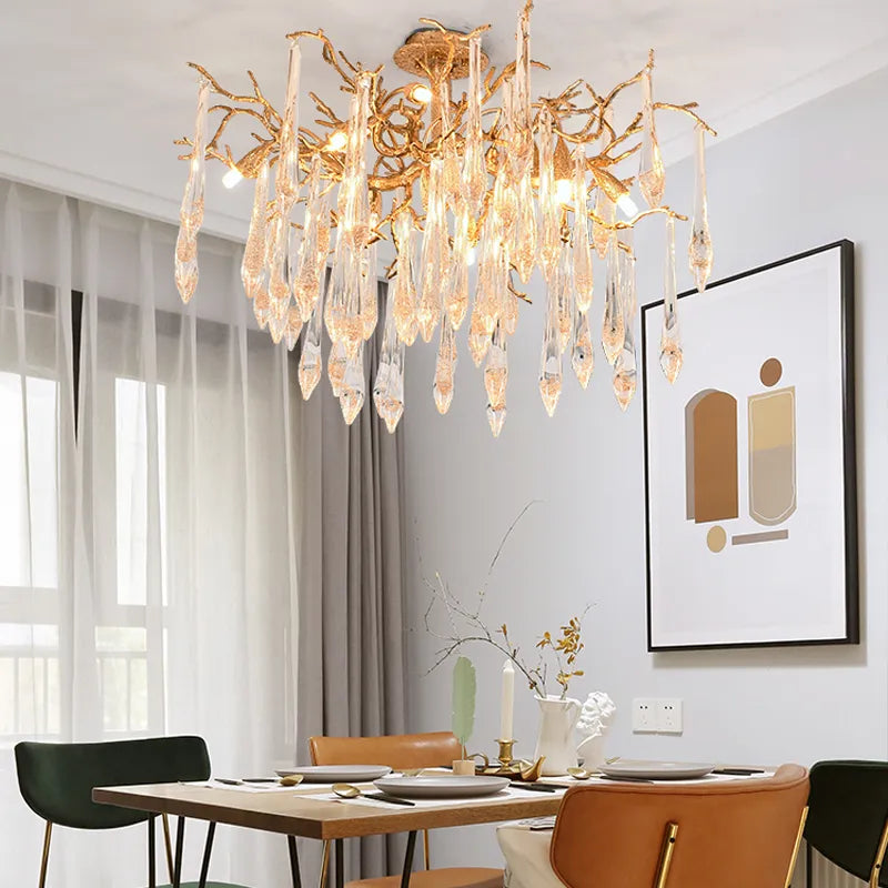 Agnes Brass Branch Crystal Ceiling Light - Ineffable Lighting
