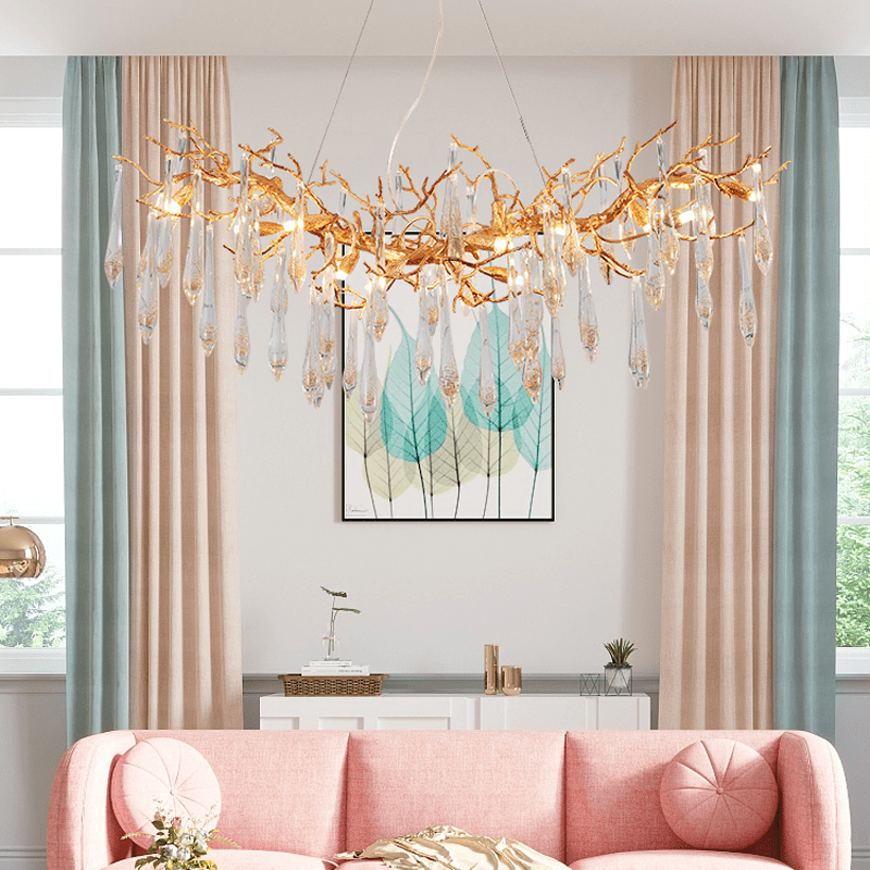 Agnes Brass Branch Crystal Chandelier For Dining Room - 39.37“ LBlushlighting
