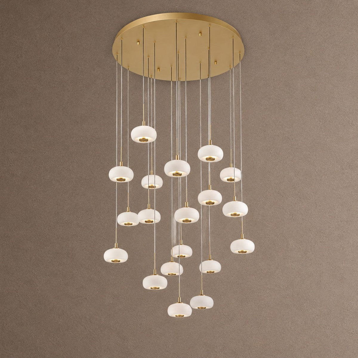 Alabaster 19 Lights Round LED Chandelier - Antique BrassBlushlighting