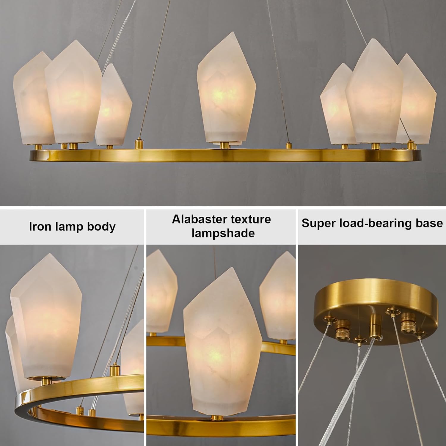 Alabaster 31.5" 8 - Light Round Gold Chandelier with Adjustable Height - D31.5''Blushlighting