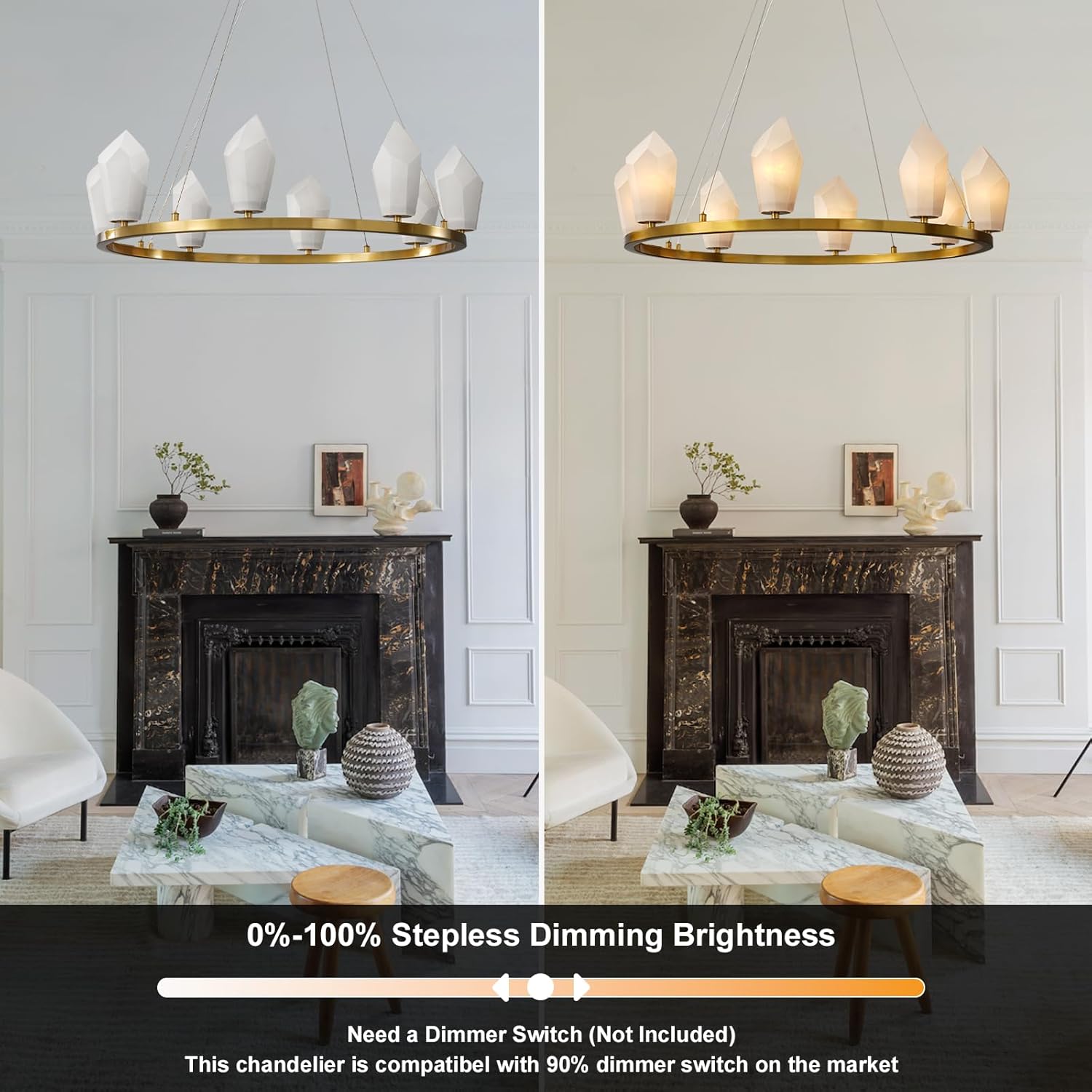 Alabaster 31.5" 8 - Light Round Gold Chandelier with Adjustable Height - D31.5''Blushlighting