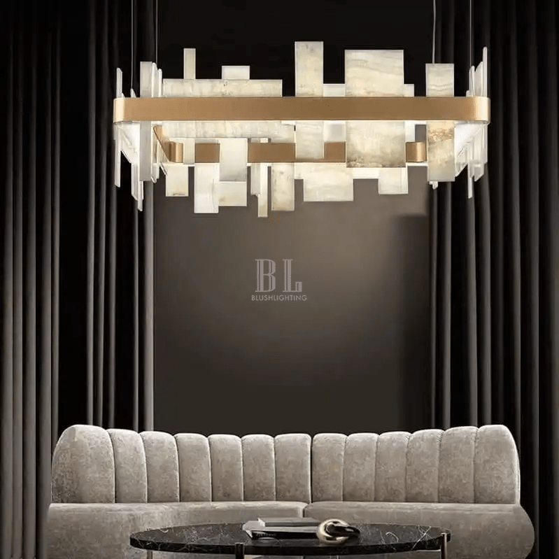 Alabaster Acropolis LED Square Chandelier - 19.7"WBlushlighting