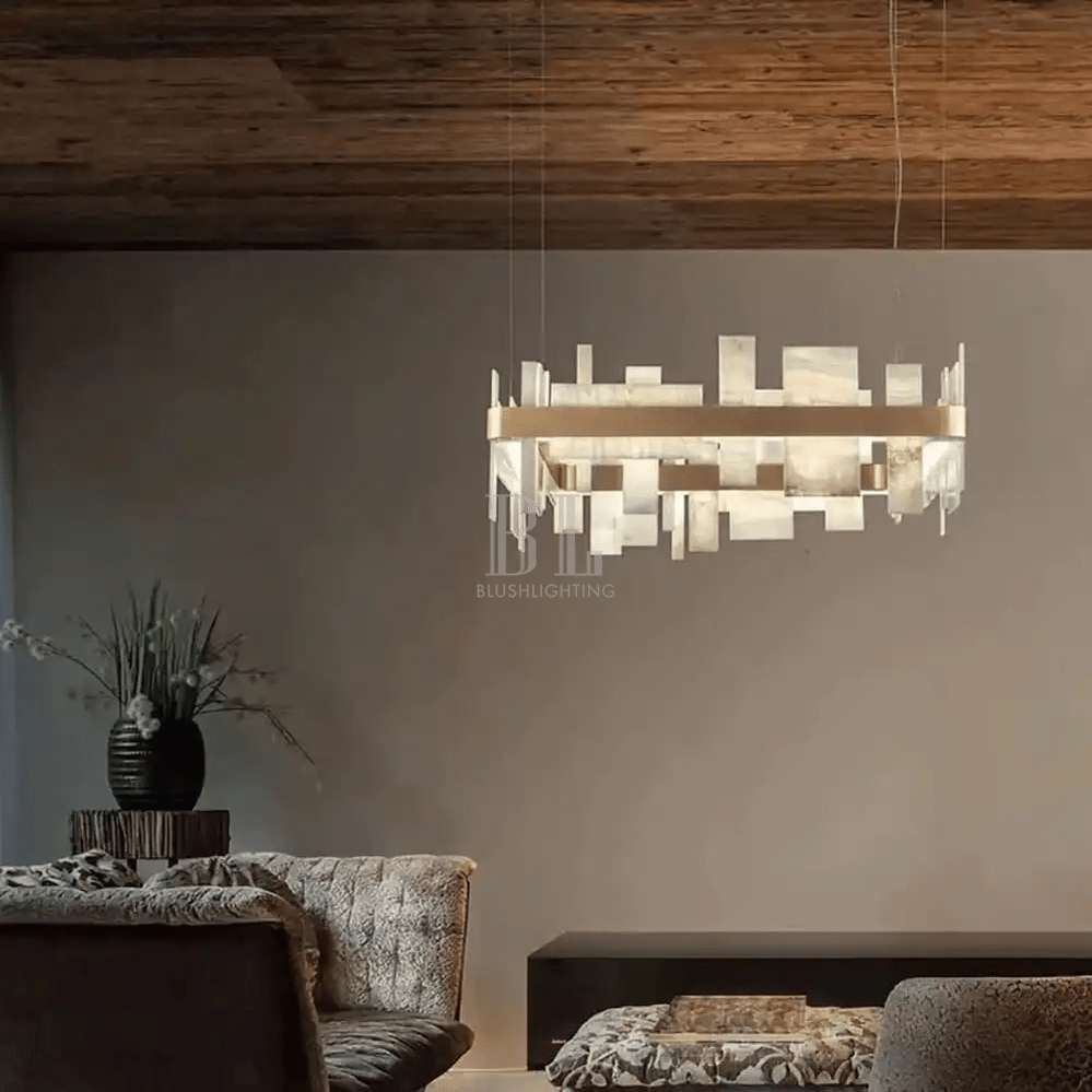 Alabaster Acropolis LED Square Chandelier - 19.7"WBlushlighting