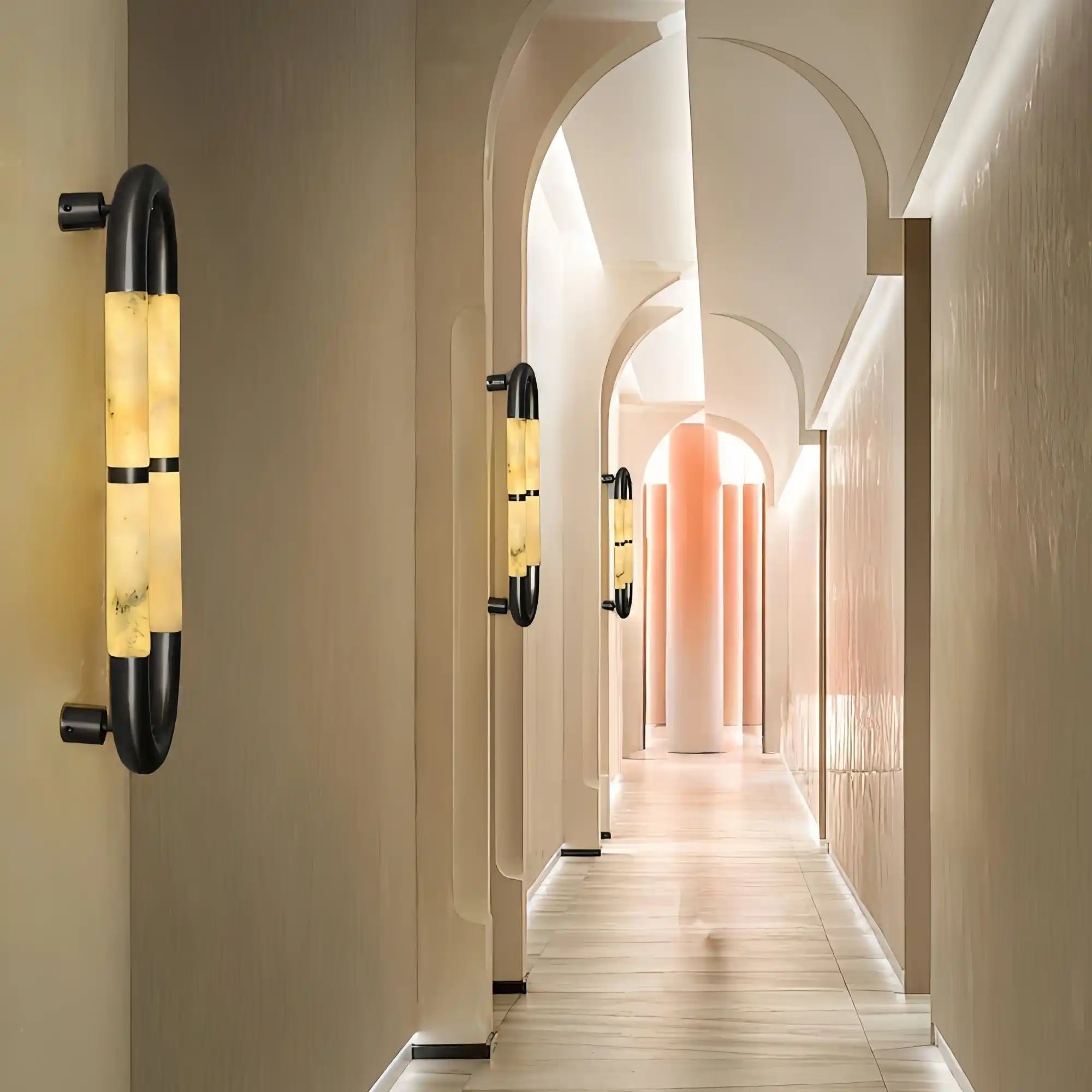 Alabaster Banded KoKo Sconce - L 15cm x W 8cm x H 54cm / L 5.9″ x W 3.1″ x H 21.3″Black & WhiteBlushlighting
