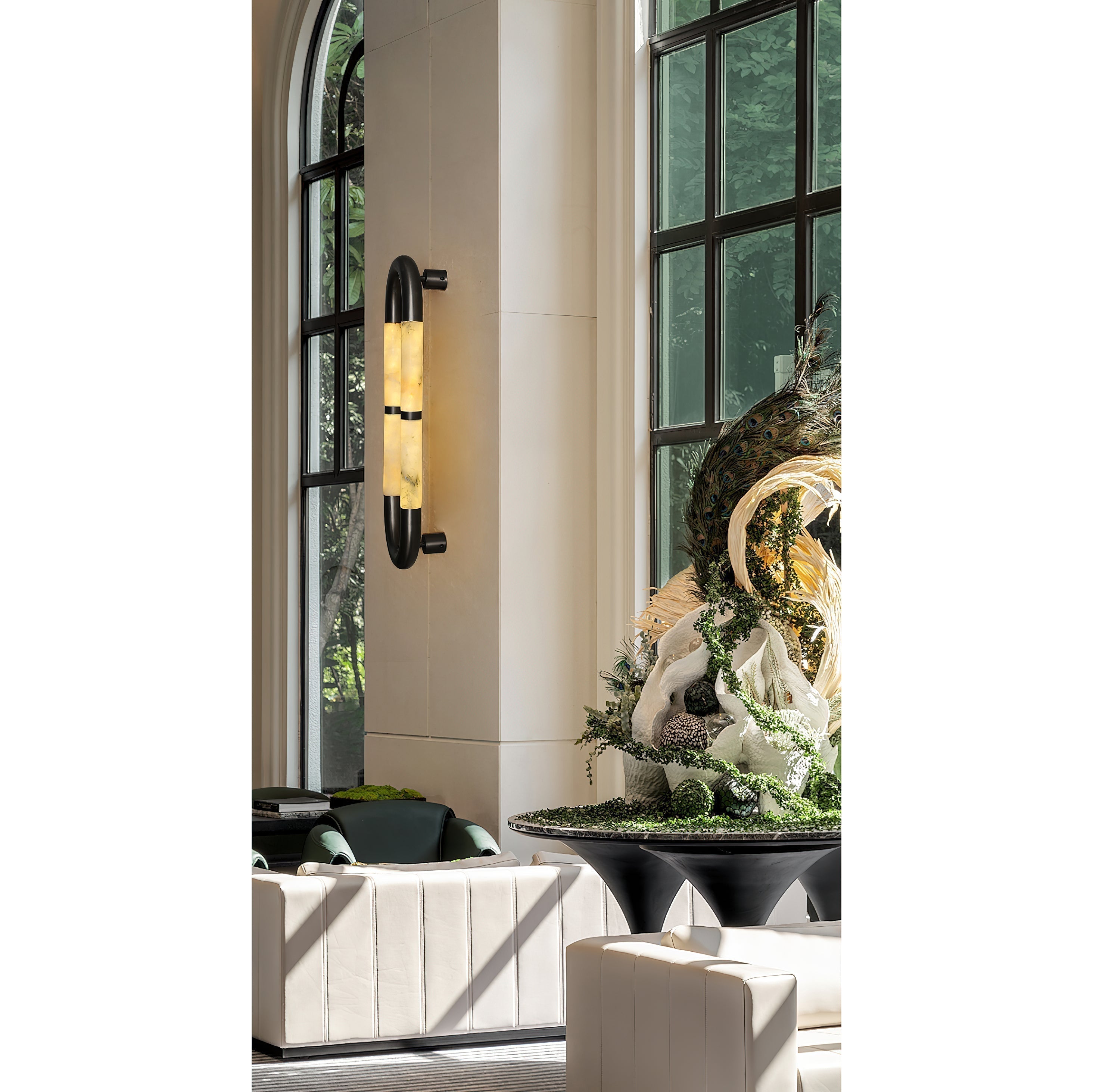 Alabaster Banded KoKo Sconce - L 15cm x W 8cm x H 54cm / L 5.9″ x W 3.1″ x H 21.3″Black & WhiteBlushlighting