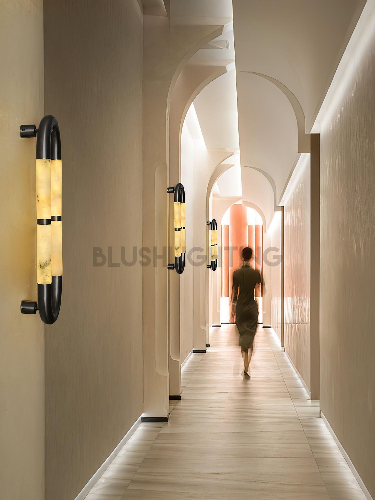 Alabaster Banded KoKo Sconce - L 15cm x W 8cm x H 54cm / L 5.9″ x W 3.1″ x H 21.3″Black & WhiteBlushlighting