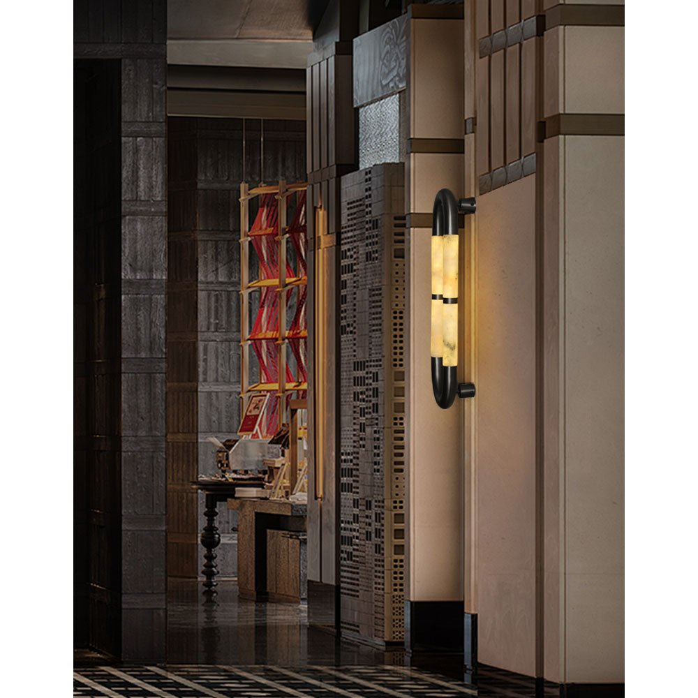 Alabaster Banded KoKo Sconce - L 15cm x W 8cm x H 54cm / L 5.9″ x W 3.1″ x H 21.3″Black & WhiteBlushlighting