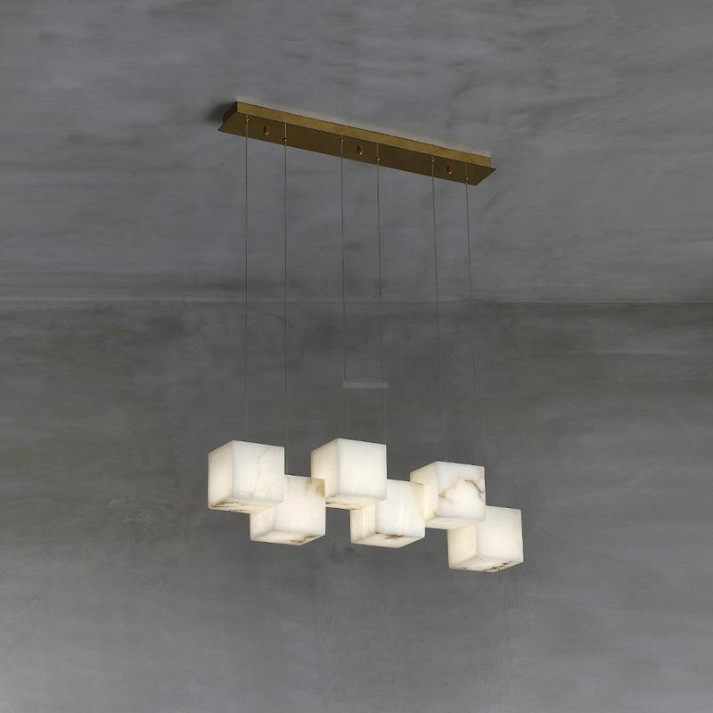 Alabaster Box Linear Chandelier-6 heads L 28.3" x W 4.7"x H 78.7" / L 72cm x W 12cm x H 200cm-White-Blushlighting