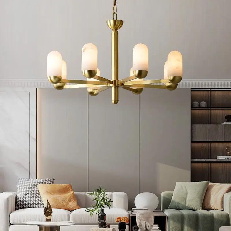 Alabaster Brass Chandelier Living Dining Lighting - 6 LightsBlushlighting