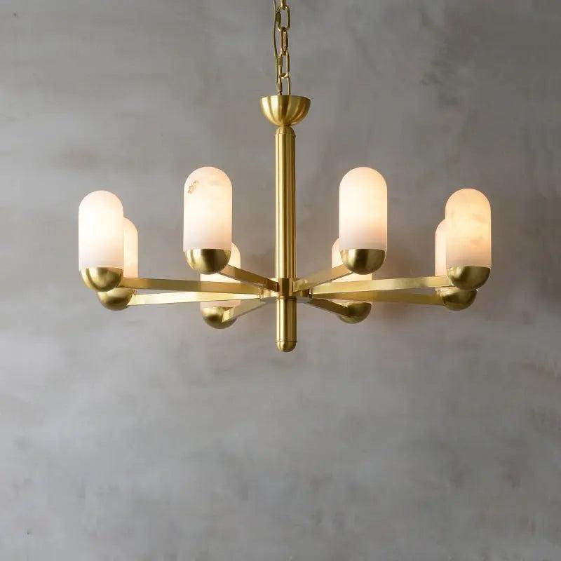 Alabaster Brass Chandelier Living Dining Lighting-8 Lights-Blushlighting