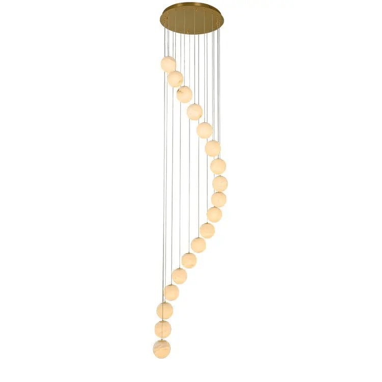 Alabaster Brass Modern Globe Spiral Chandelier - Blushlighting
