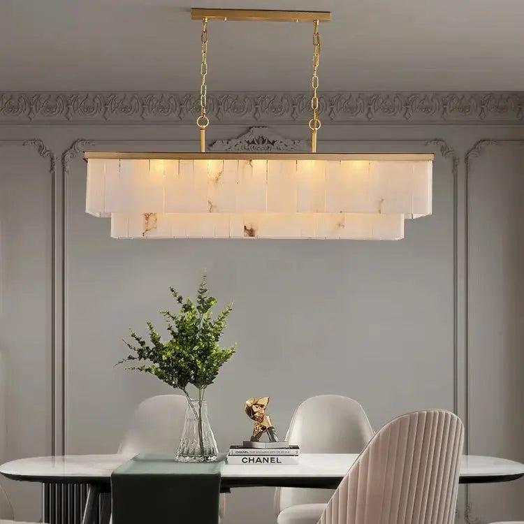 Alabaster Brass Rectangular Chandelier-Blushlighting