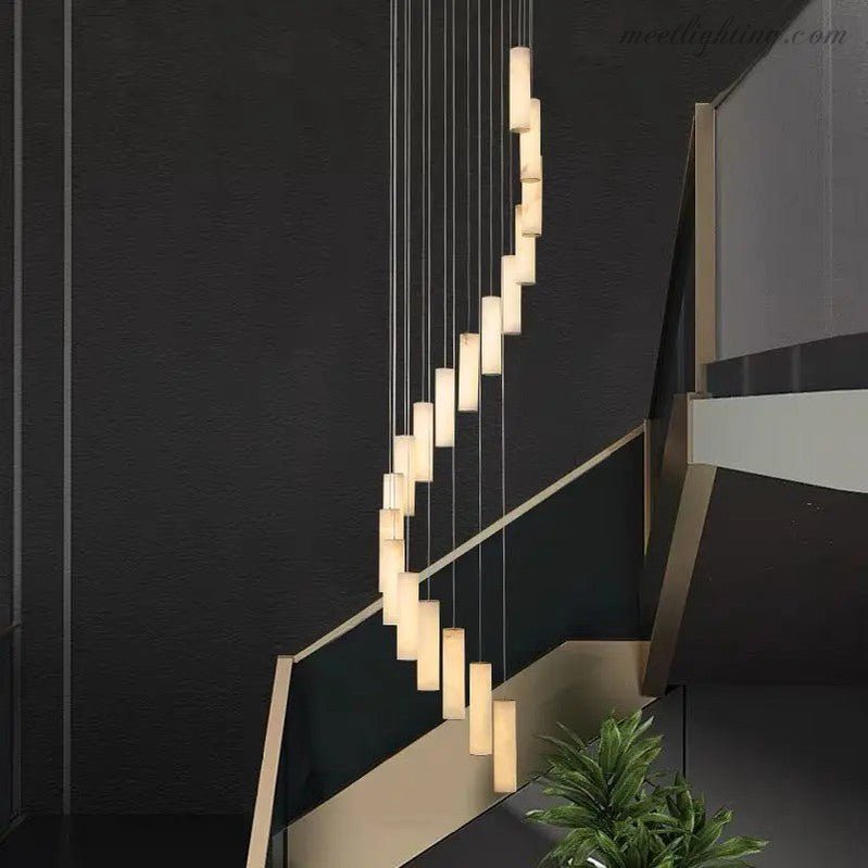 Alabaster Brass Spiral Indoor Modern Chandelier - Blushlighting