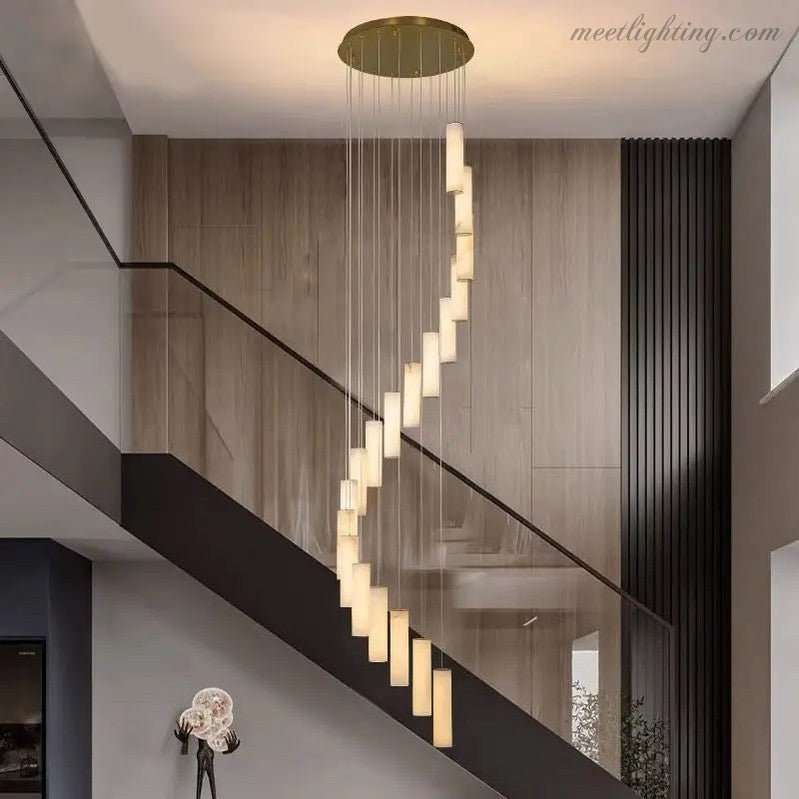Alabaster Brass Spiral Indoor Modern Chandelier - Blushlighting