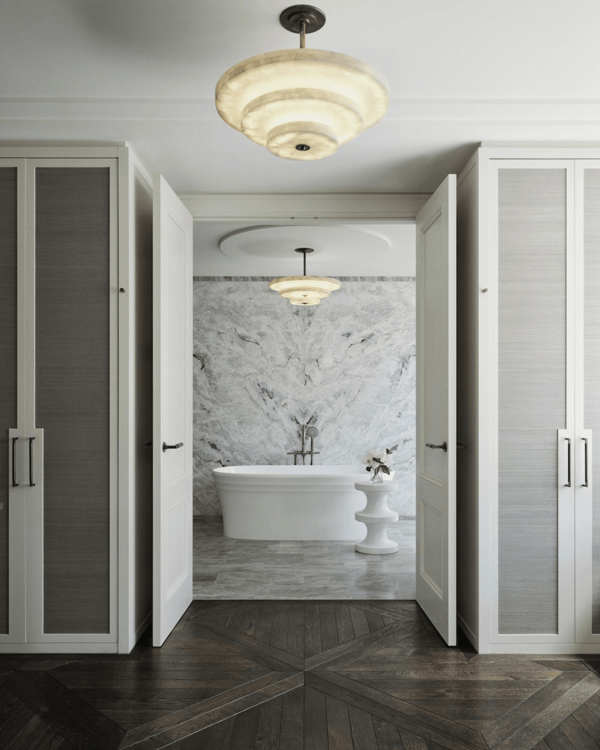 Alabaster Bronze & White LED Chandelier – Elegant 33‑Inch - Blushlighting