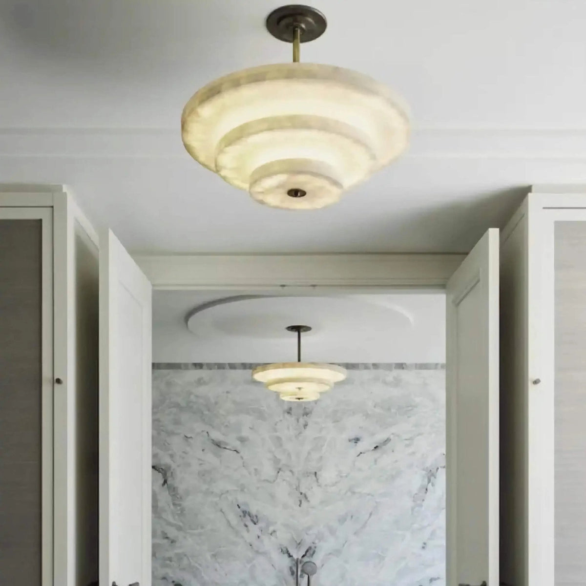 Alabaster Bronze & White LED Chandelier – Elegant 33‑Inch - Blushlighting