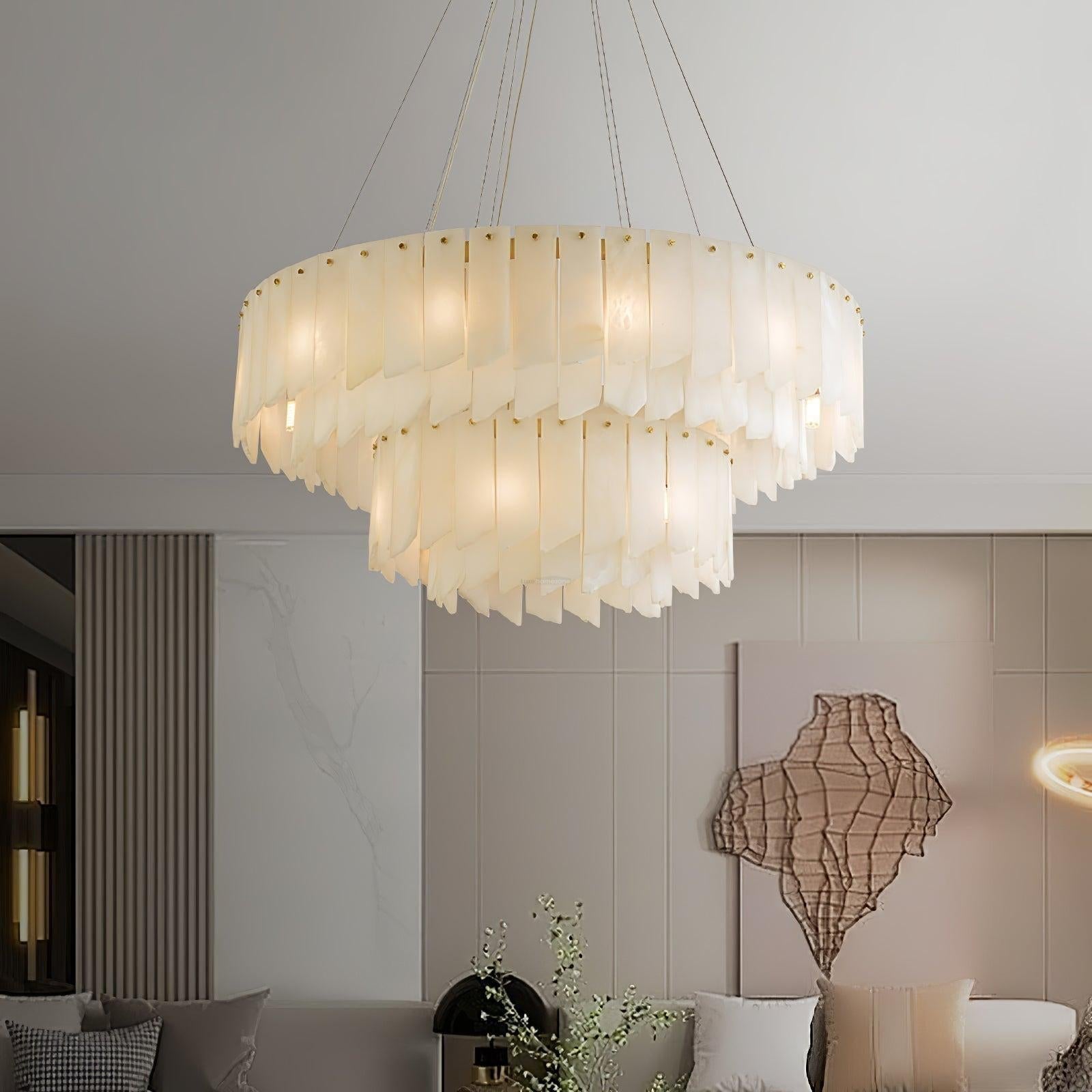 Alabaster Cascade Tiered Chandelier 27.6 - 27.6" x H 21.7" / Dia 57cm x H 150cmBrass & WhiteBlushlighting