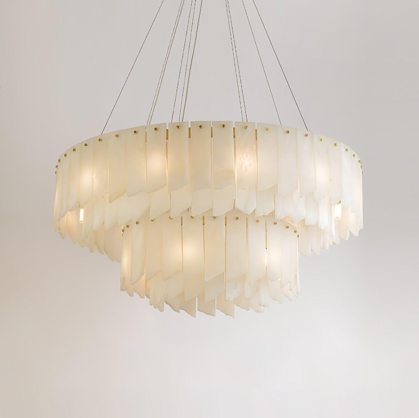 Alabaster Cascade Tiered Chandelier 27.6-27.6" x H 21.7" / Dia 100cm x H 150cm-Brass & White-Blushlighting