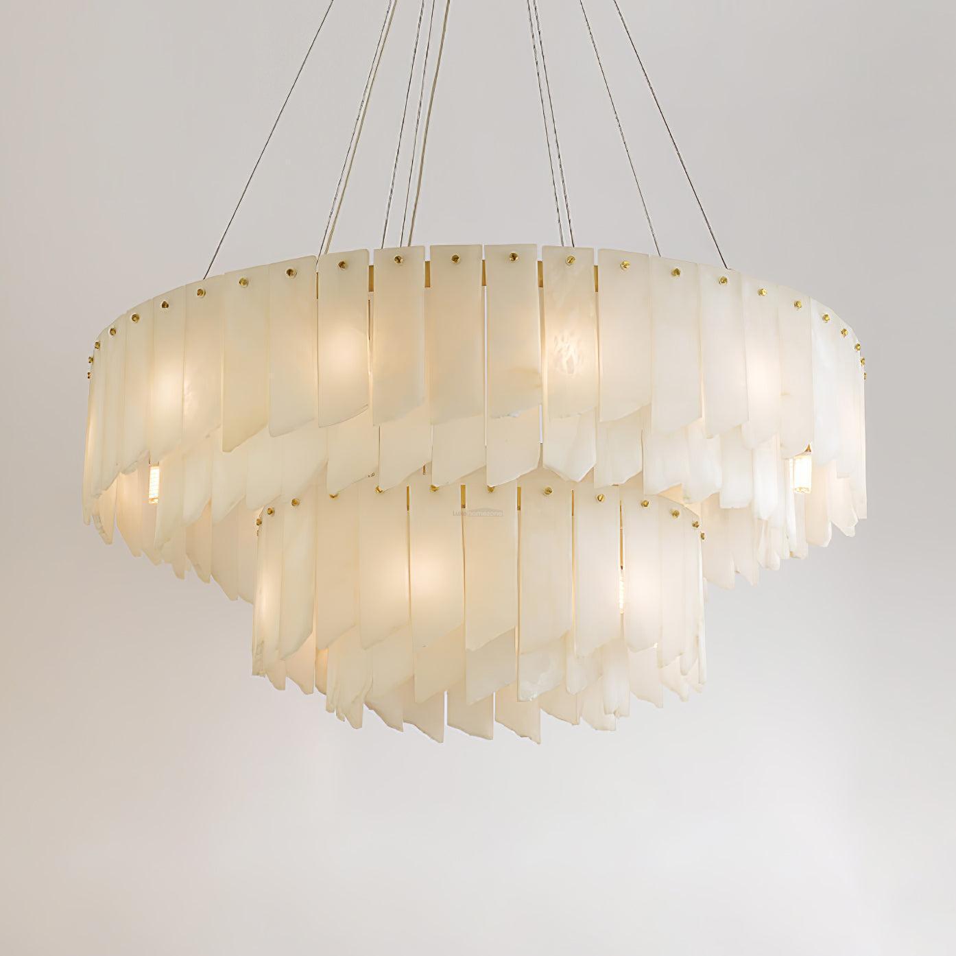 Alabaster Cascade Tiered Chandelier 27.6-27.6" x H 21.7" / Dia 120cm x H 150cm-Brass & White-Blushlighting