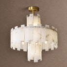 Alabaster Chandelier – Elegant Brass & White Alabaster Light Fixture - ∅ 23.6″ x H 26.7″Brass & White AlabasterBlushlighting