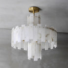 Alabaster Chandelier – Elegant Brass & White Alabaster Light Fixture - ∅ 23.6″ x H 26.7″Brass & White AlabasterBlushlighting