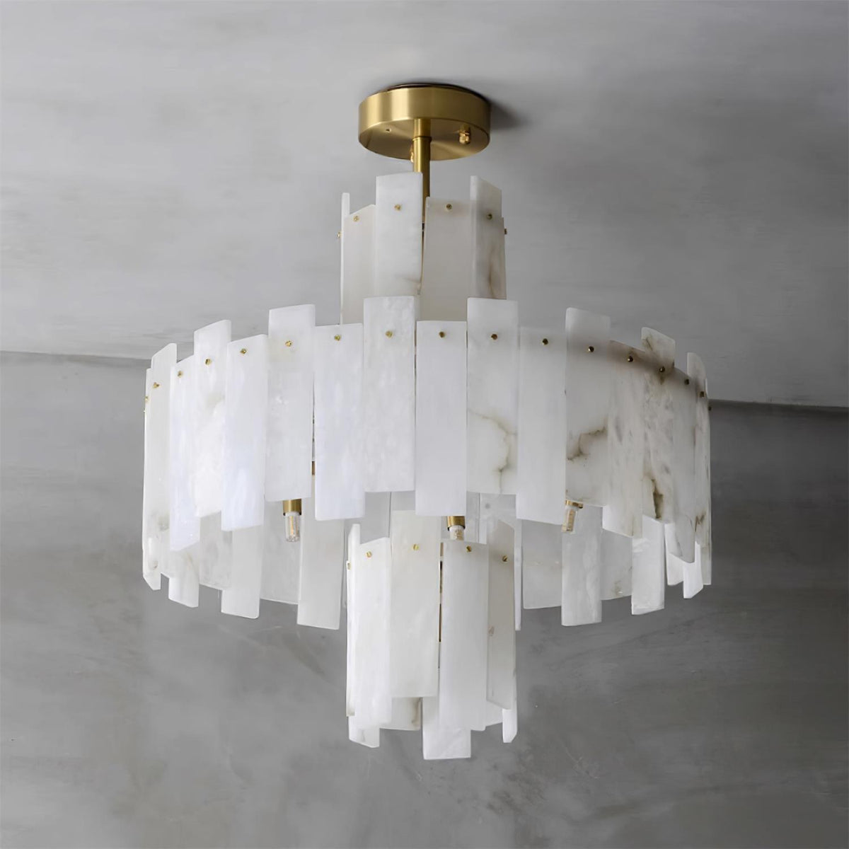 Alabaster Chandelier – Elegant Brass & White Alabaster Light Fixture - ∅ 23.6″ x H 26.7″Brass & White AlabasterBlushlighting