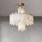 Alabaster Chandelier – Elegant Brass & White Alabaster Light Fixture - ∅ 23.6″ x H 26.7″Brass & White AlabasterBlushlighting