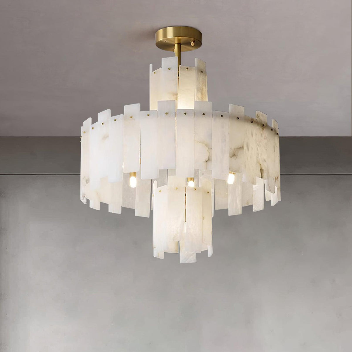 Alabaster Chandelier – Elegant Brass & White Alabaster Light Fixture - ∅ 23.6″ x H 26.7″Brass & White AlabasterBlushlighting
