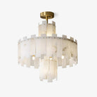 Alabaster Chandelier – Elegant Brass & White Alabaster Light Fixture - ∅ 23.6″ x H 26.7″Brass & White AlabasterBlushlighting
