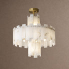 Alabaster Chandelier – Elegant Brass & White Alabaster Light Fixture - ∅ 23.6″ x H 26.7″Brass & White AlabasterBlushlighting