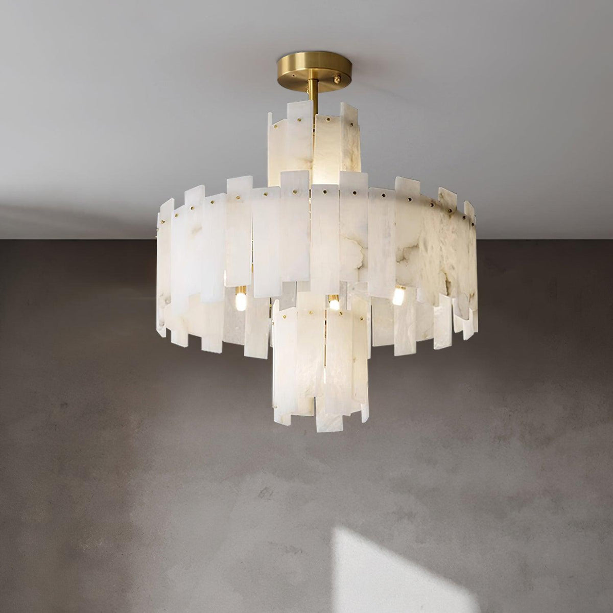 Alabaster Chandelier – Elegant Brass & White Alabaster Light Fixture - ∅ 23.6″ x H 26.7″Brass & White AlabasterBlushlighting