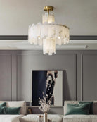 Alabaster Chandelier – Elegant Brass & White Alabaster Light Fixture - ∅ 23.6″ x H 26.7″Brass & White AlabasterBlushlighting