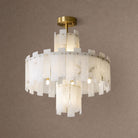 Alabaster Chandelier – Elegant Brass & White Alabaster Light Fixture - ∅ 23.6″ x H 26.7″Brass & White AlabasterBlushlighting