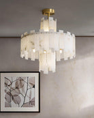 Alabaster Chandelier – Elegant Brass & White Alabaster Light Fixture - ∅ 23.6″ x H 26.7″Brass & White AlabasterBlushlighting