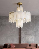 Alabaster Chandelier – Elegant Brass & White Alabaster Light Fixture - ∅ 23.6″ x H 26.7″Brass & White AlabasterBlushlighting