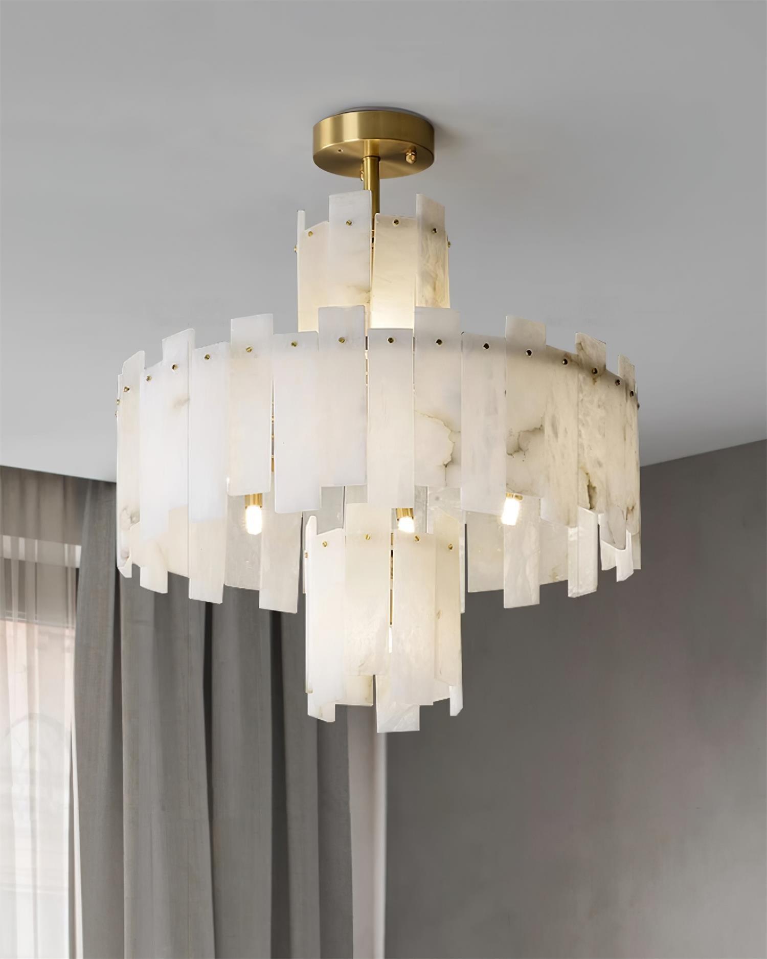 Alabaster Chandelier – Elegant Brass & White Alabaster Light Fixture - ∅ 23.6″ x H 26.7″Brass & White AlabasterBlushlighting
