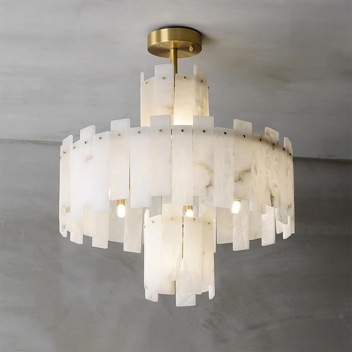 Alabaster Chandelier – Elegant Brass & White Alabaster Light Fixture - ∅ 23.6″ x H 26.7″Brass & White AlabasterBlushlighting