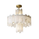 Alabaster Chandelier – Elegant Brass & White Alabaster Light Fixture - ∅ 23.6″ x H 26.7″Brass & White AlabasterBlushlighting
