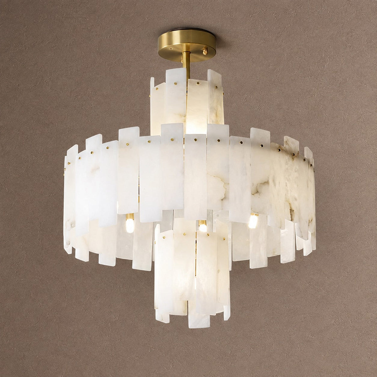 Alabaster Chandelier – Elegant Brass & White Alabaster Light Fixture - ∅ 23.6″ x H 26.7″Brass & White AlabasterBlushlighting