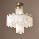 Alabaster Chandelier – Elegant Brass & White Alabaster Light Fixture - ∅ 23.6″ x H 26.7″Brass & White AlabasterBlushlighting
