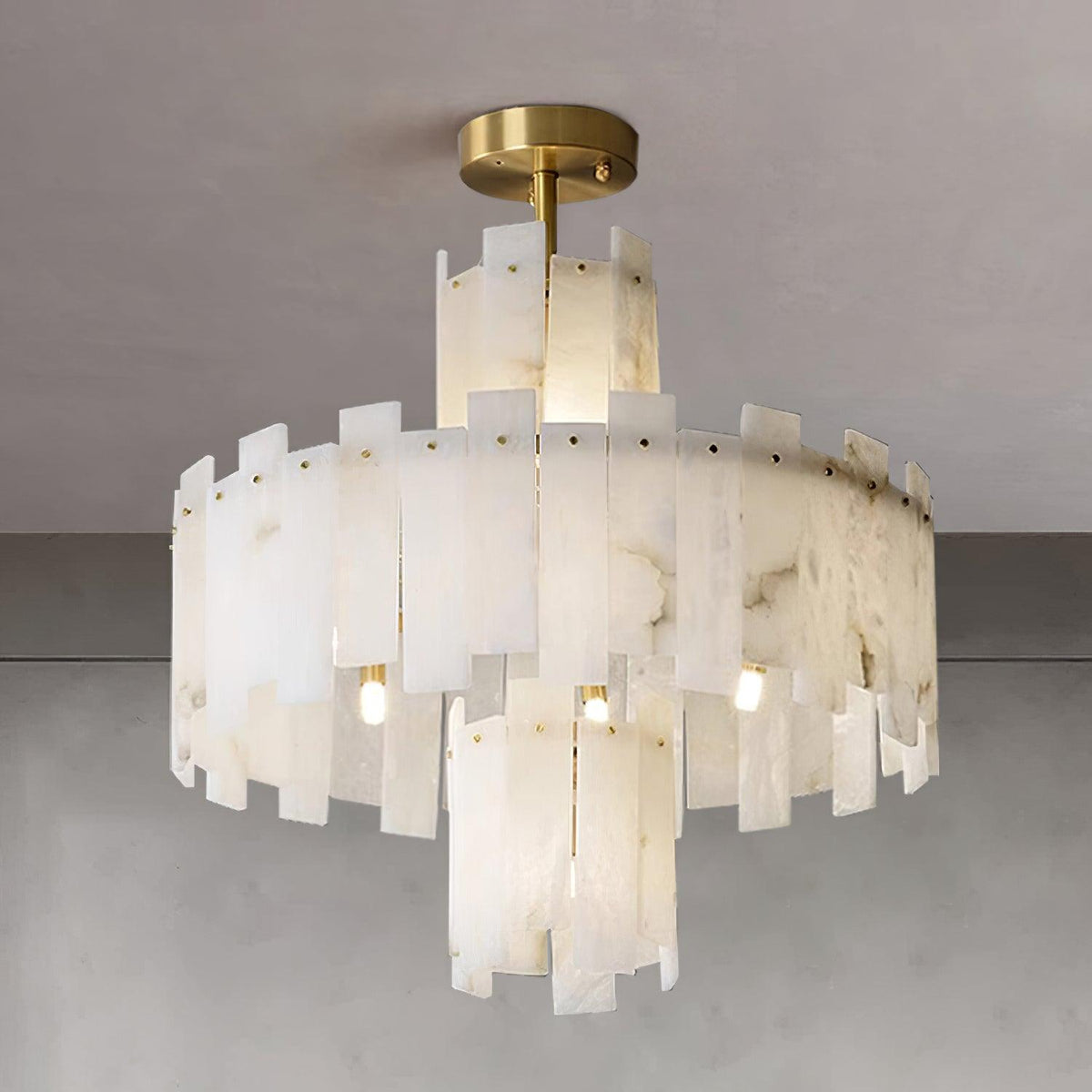 Alabaster Chandelier – Elegant Brass & White Alabaster Light Fixture - ∅ 23.6″ x H 26.7″Brass & White AlabasterBlushlighting