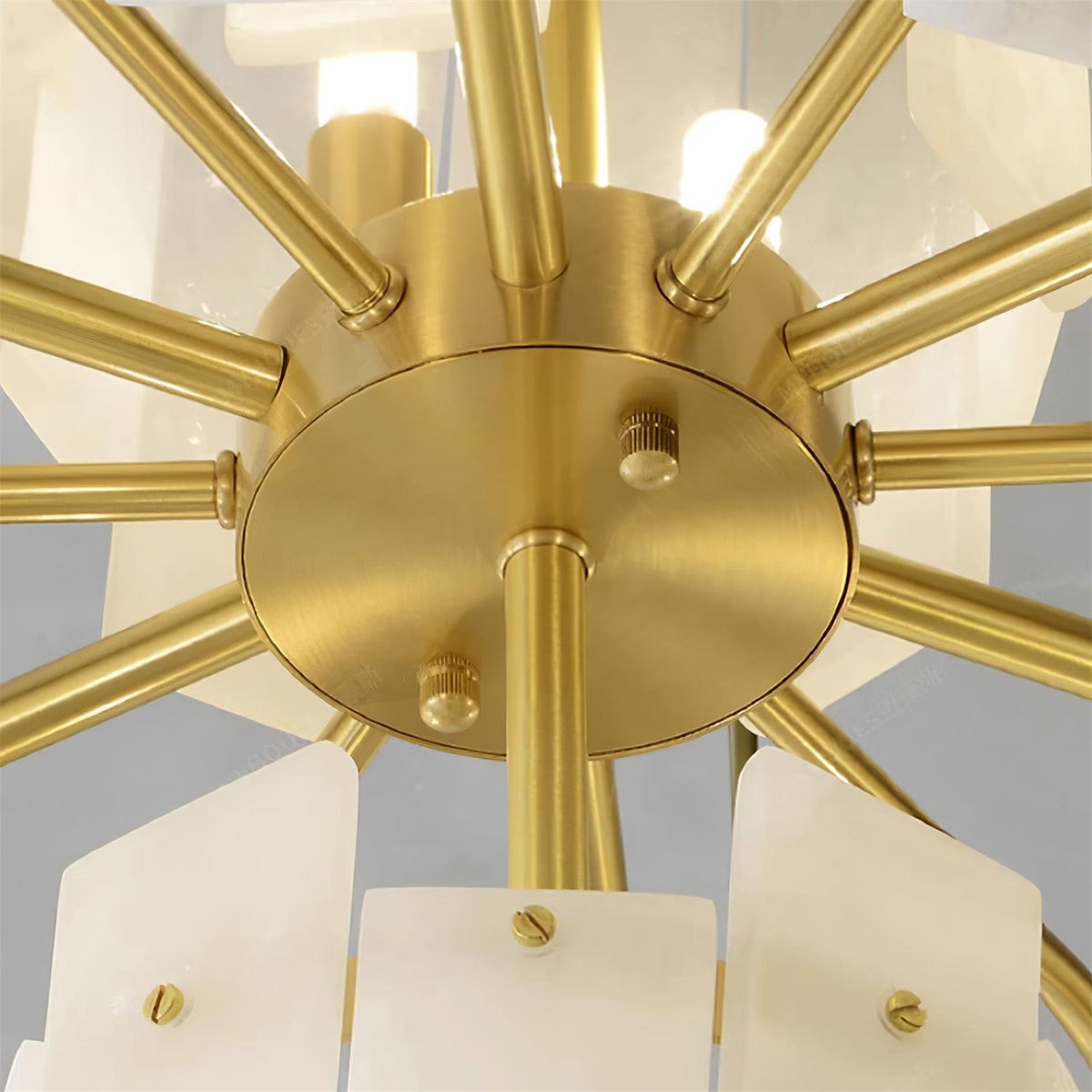 Alabaster Chandelier – Elegant Brass & White Alabaster Light Fixture - ∅ 23.6″ x H 26.7″Brass & White AlabasterBlushlighting