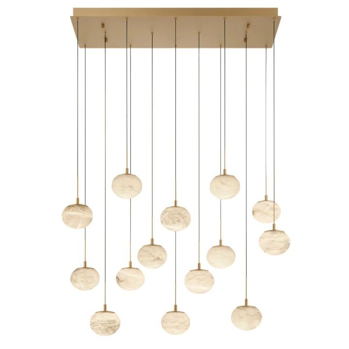 Alabaster Codri Linear LED Chandelier - Antique Brass14 LightBlushlighting