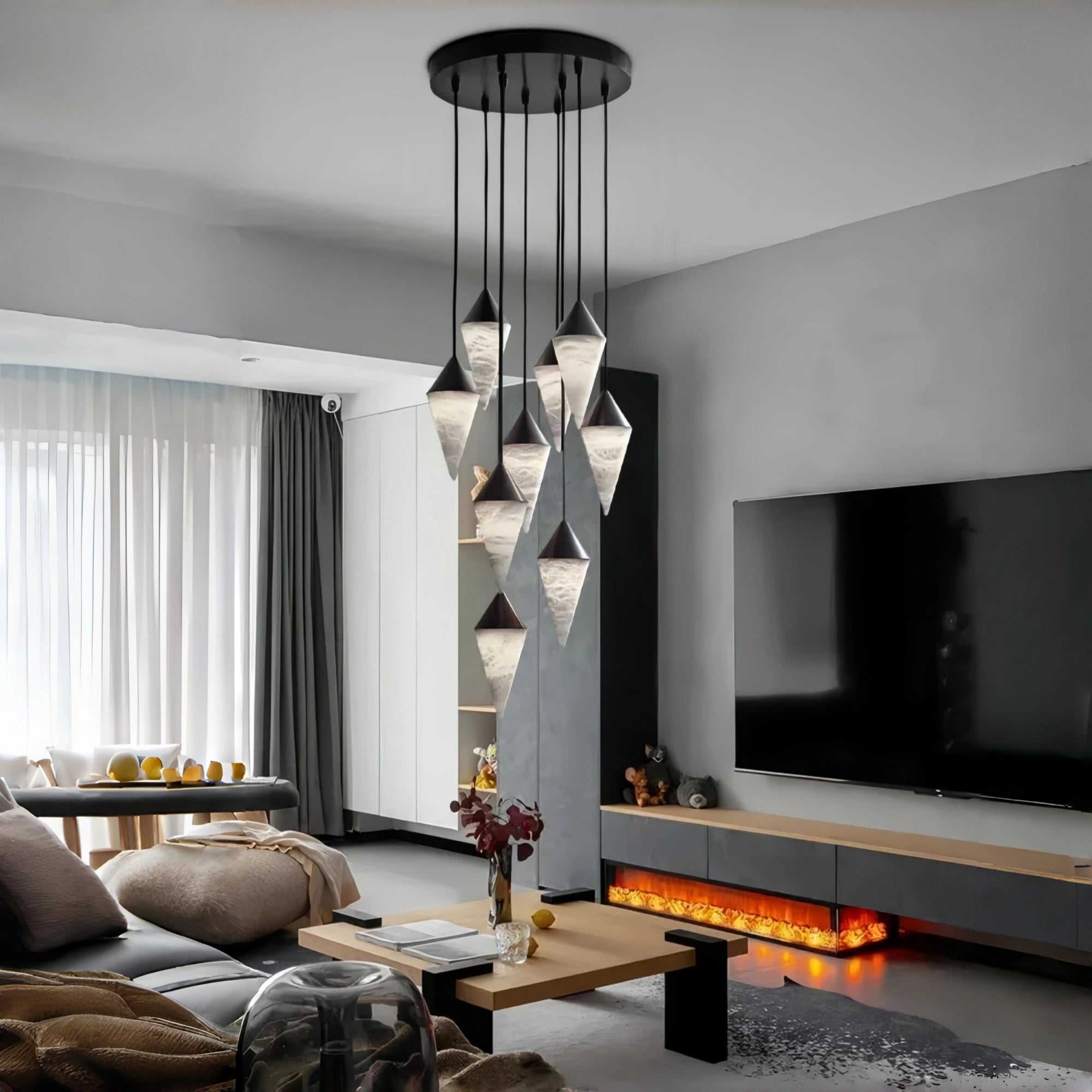 Alabaster Cone Pendant Light-Pendant for living room,Pendant for kitchen,Pendant for bathrooms,Pendant for bedrooms,Pendant for foyer,Pendant for stairways,Pendant for dining room-Blushlighting-3 lights-Black-Blushlighting