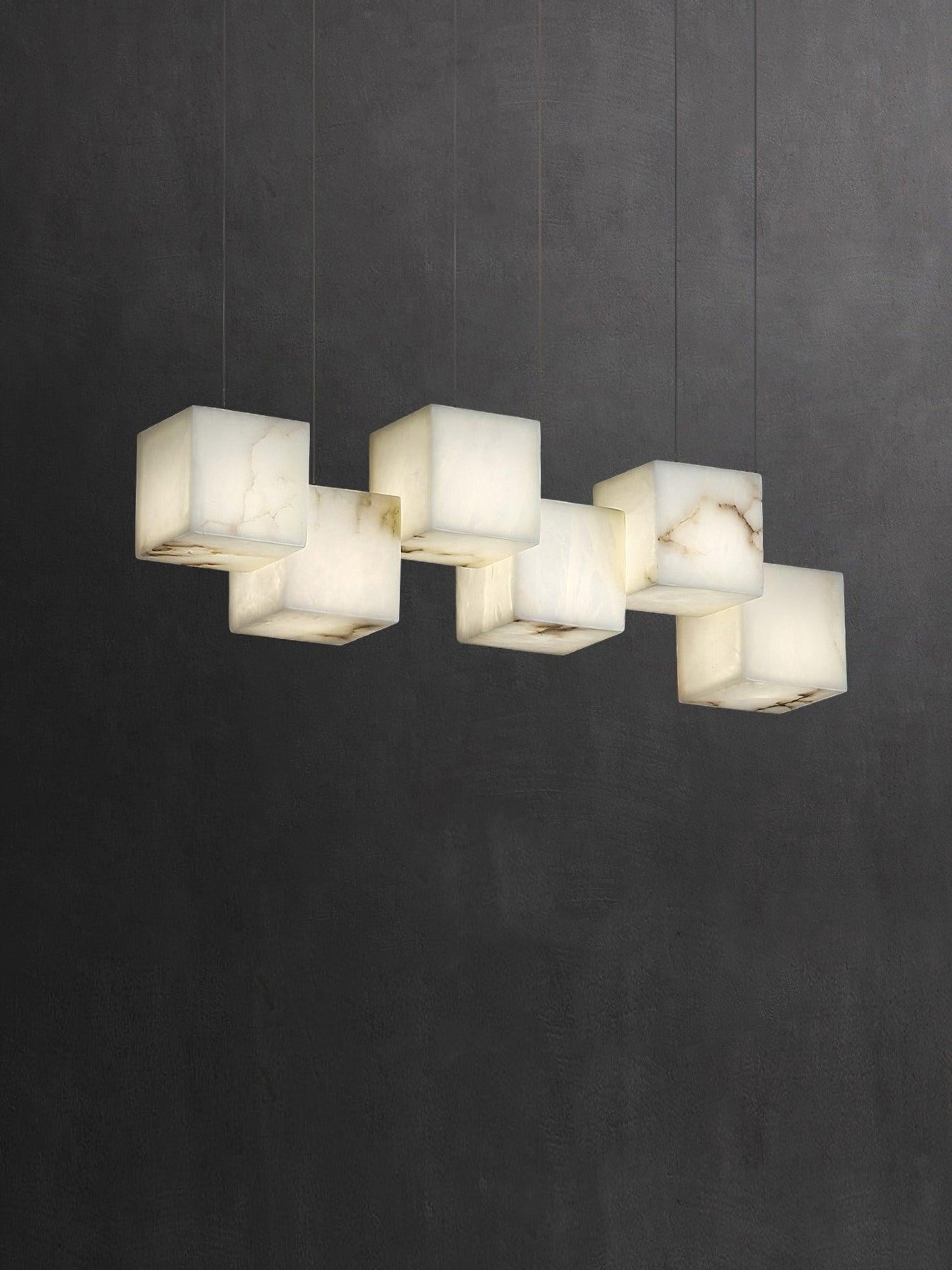 Alabaster Cubic Linear Chandelier - 10 Lights: 47.2" LBlushlighting