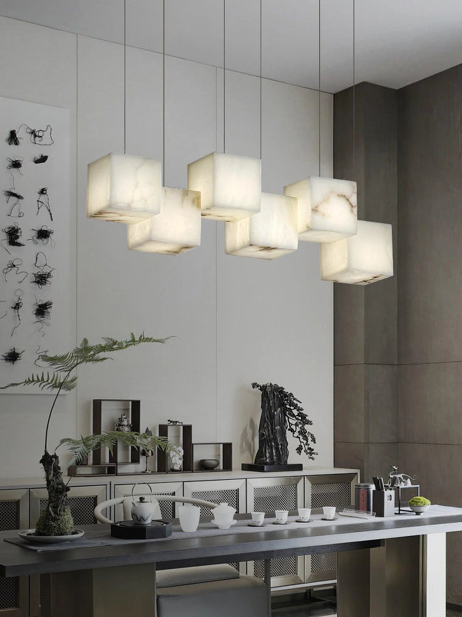 Alabaster Cubic Linear Chandelier - 6 Lights: 28.3" LBlushlighting
