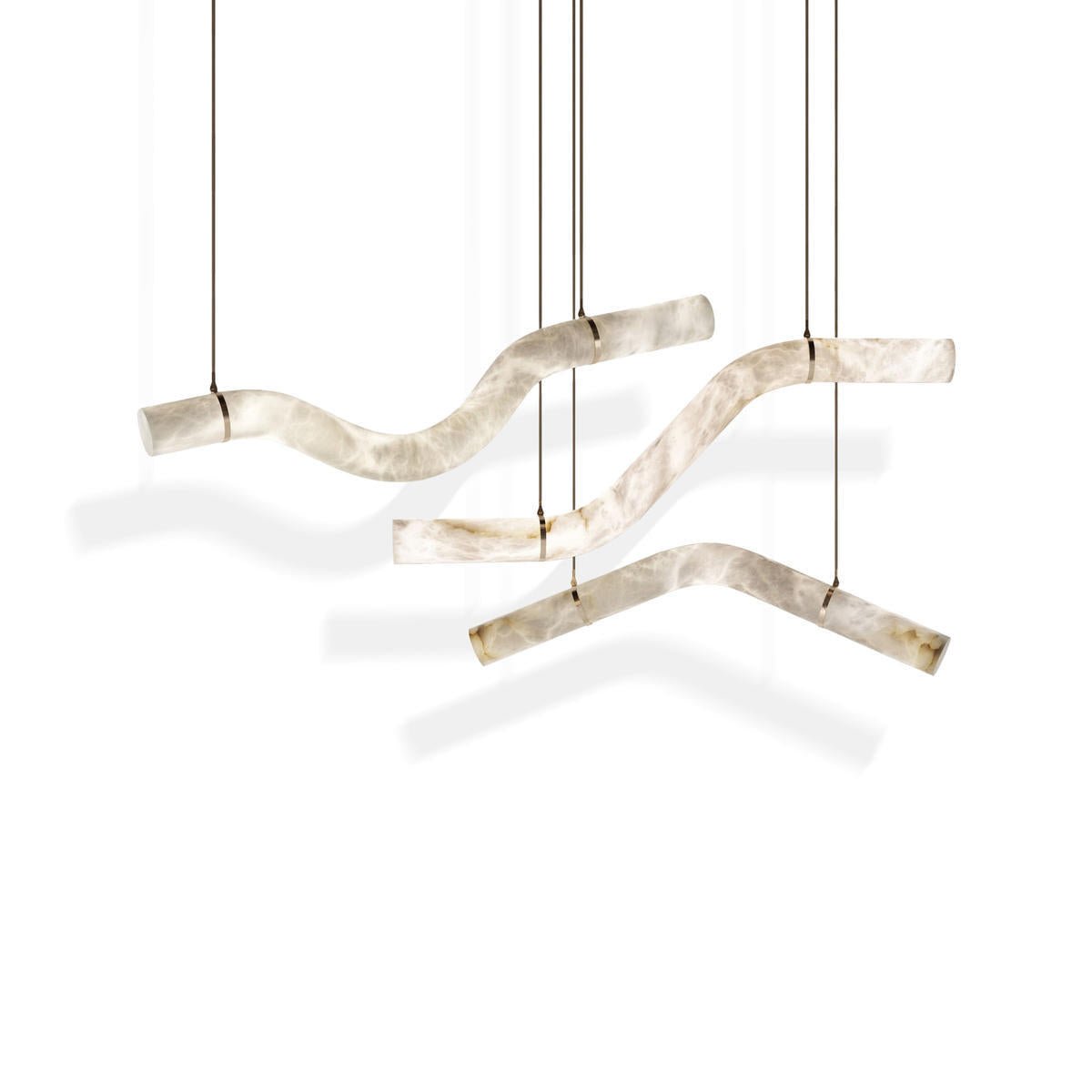 Alabaster Curved Chandelier - 61"WLacquered Burnished BrassBlushlighting