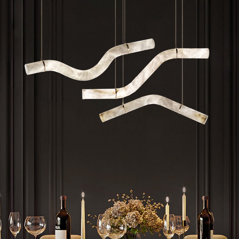 Alabaster Curved Chandelier - 51.25"WLacquered Burnished BrassBlushlighting