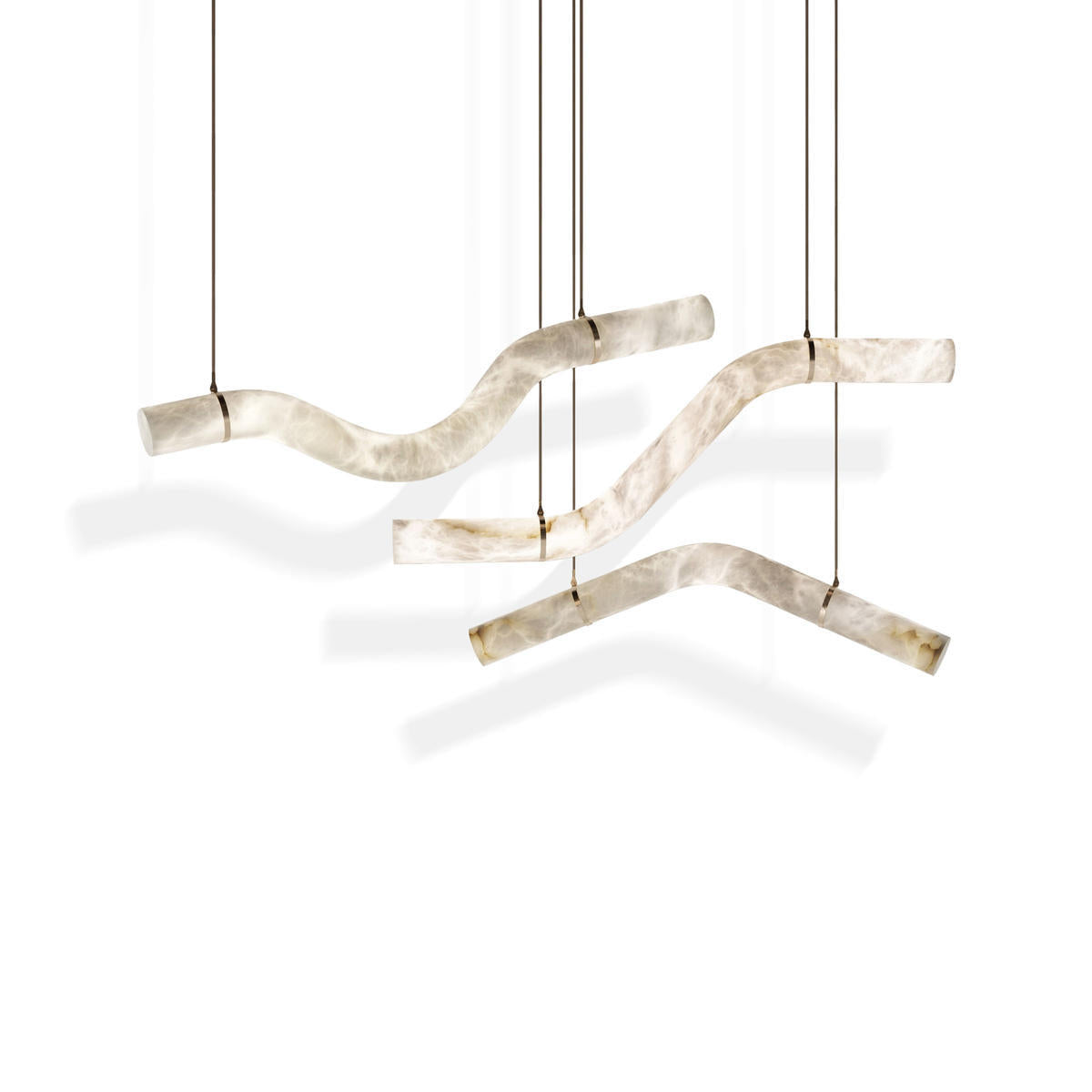 Alabaster Curved Chandelier-Chandelier-61"W-Lacquered Burnished Brass-Blushlighting
